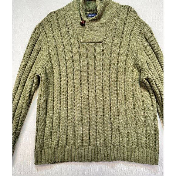 Lands' End Men's Ribbed Knit Sweater Size L Olive Green Long Sleeve Button Neck - Picture 2 of 8